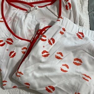 LAKE x Kate Schelter Kissy Lips Pajama Set | Large | White & Red